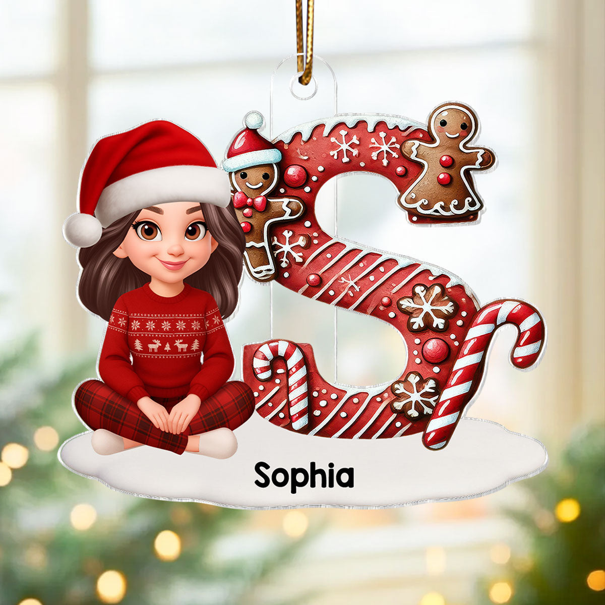 3D Effect Candy Cane Initial Letter Family Member Name - Personalized Acrylic Ornament - Unique Christmas Gift For Family