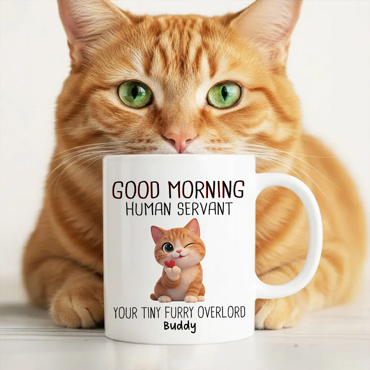 Good Morning Human Servant Cute Fluffy Cats - Personalized Mug - Funny Gift for Cat Moms, Cat Dads