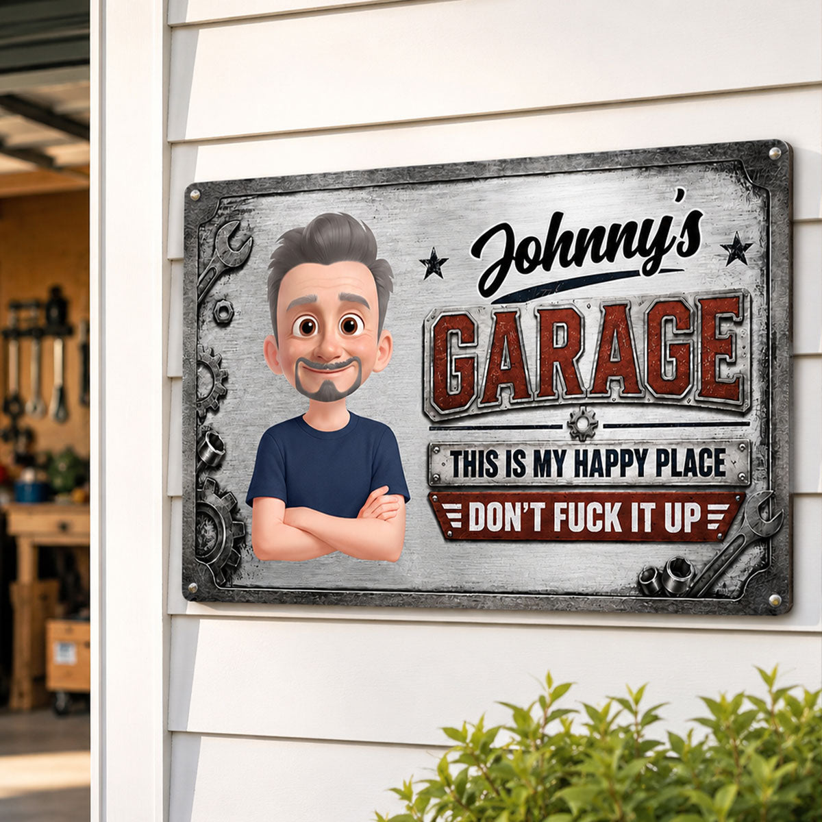 Garage This Is My Happy Place - Personalized Metal Sign - Funny Sarcasm Gift For Man, Dad, Husband, Handyman, Mechanic, Workshop, Man Cave Decor