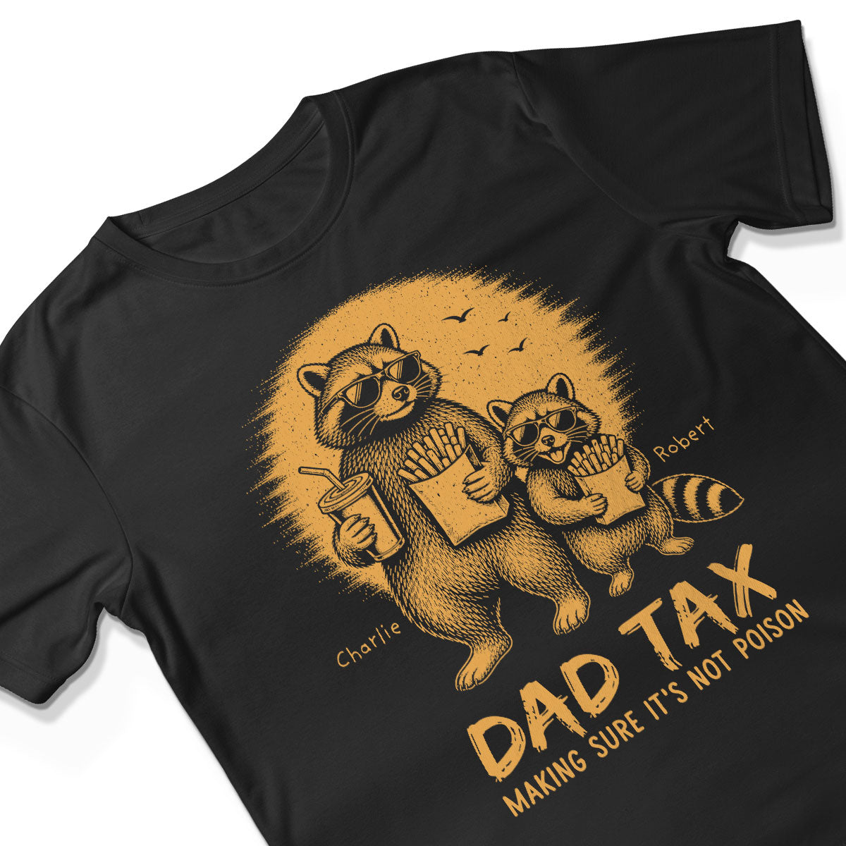 Retro Yellow Vintage Raccoon Dad Tax - Personalized Shirt - Funny Father's Day Gift For Dad, Husband