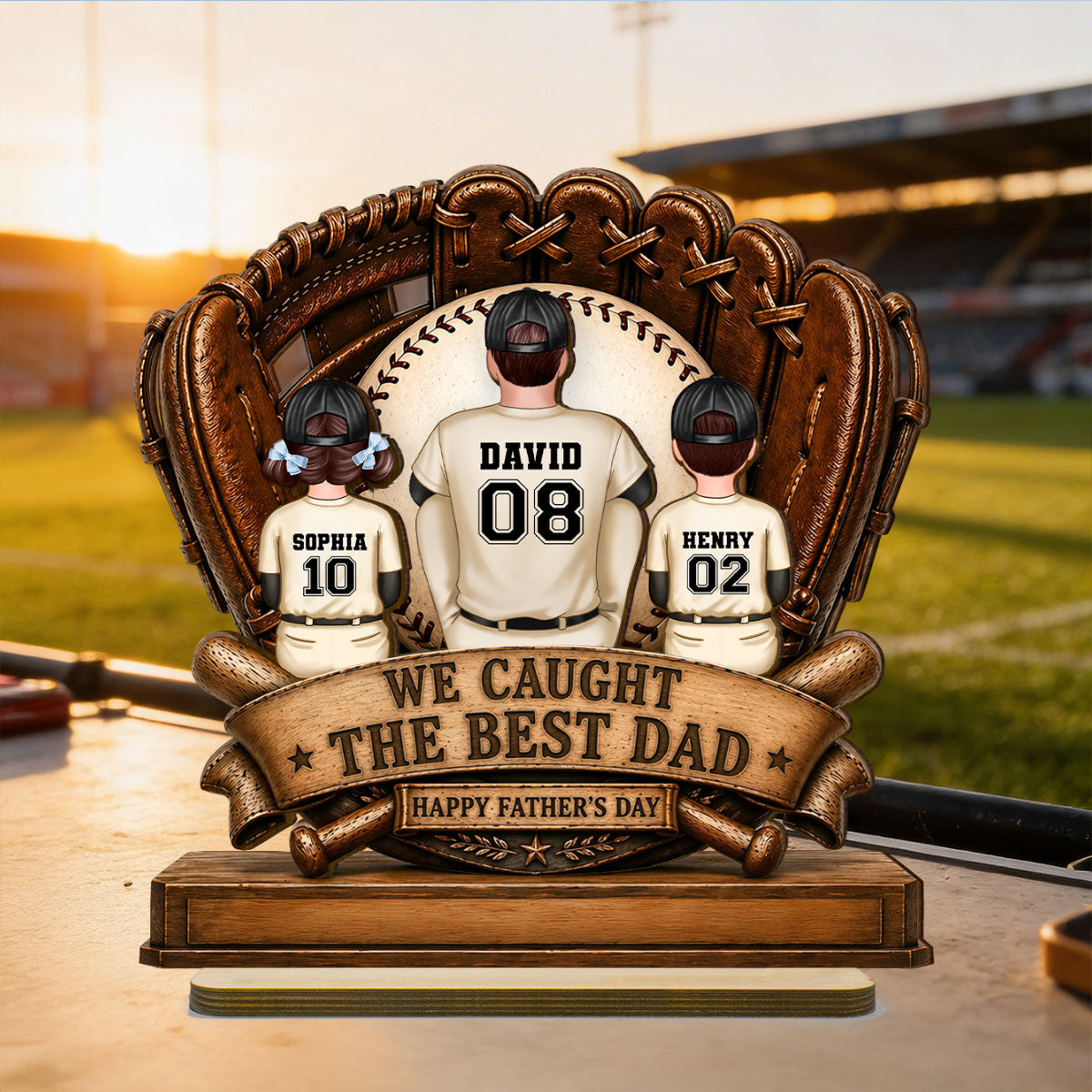 We Caught the Best Dad Fathers & Children Sitting - Personalized 2-Layered Wooden Plaque -  Gift for Husband, Dad