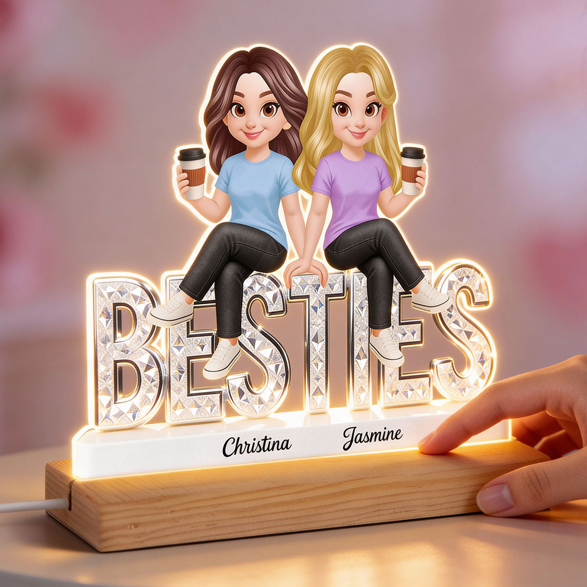 Beautiful Besties Forever - Personalized Acrylic Plaque LED Night Light - Gift For Best Friends