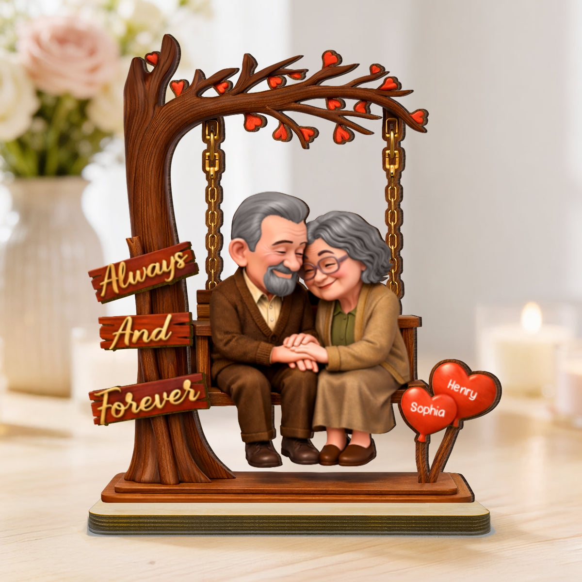 Old Couple Always and Forever - Personalized Wooden Plaque - Heartfelt Rustic Gift for Her, for Him