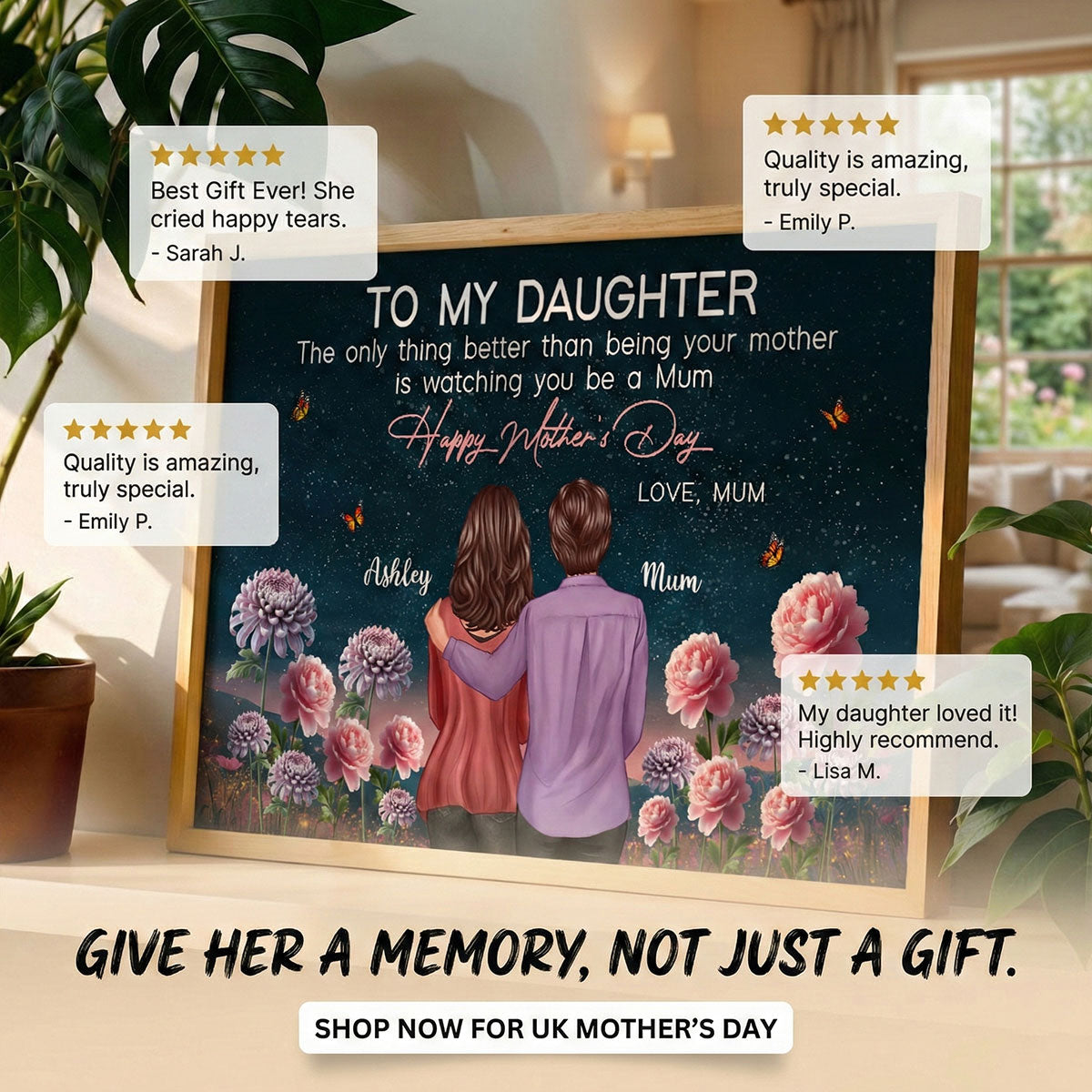 To My Daughter From Mum Birth Month Flower Beautiful Hill At Night - Personalised Poster - Mother's Day Gift