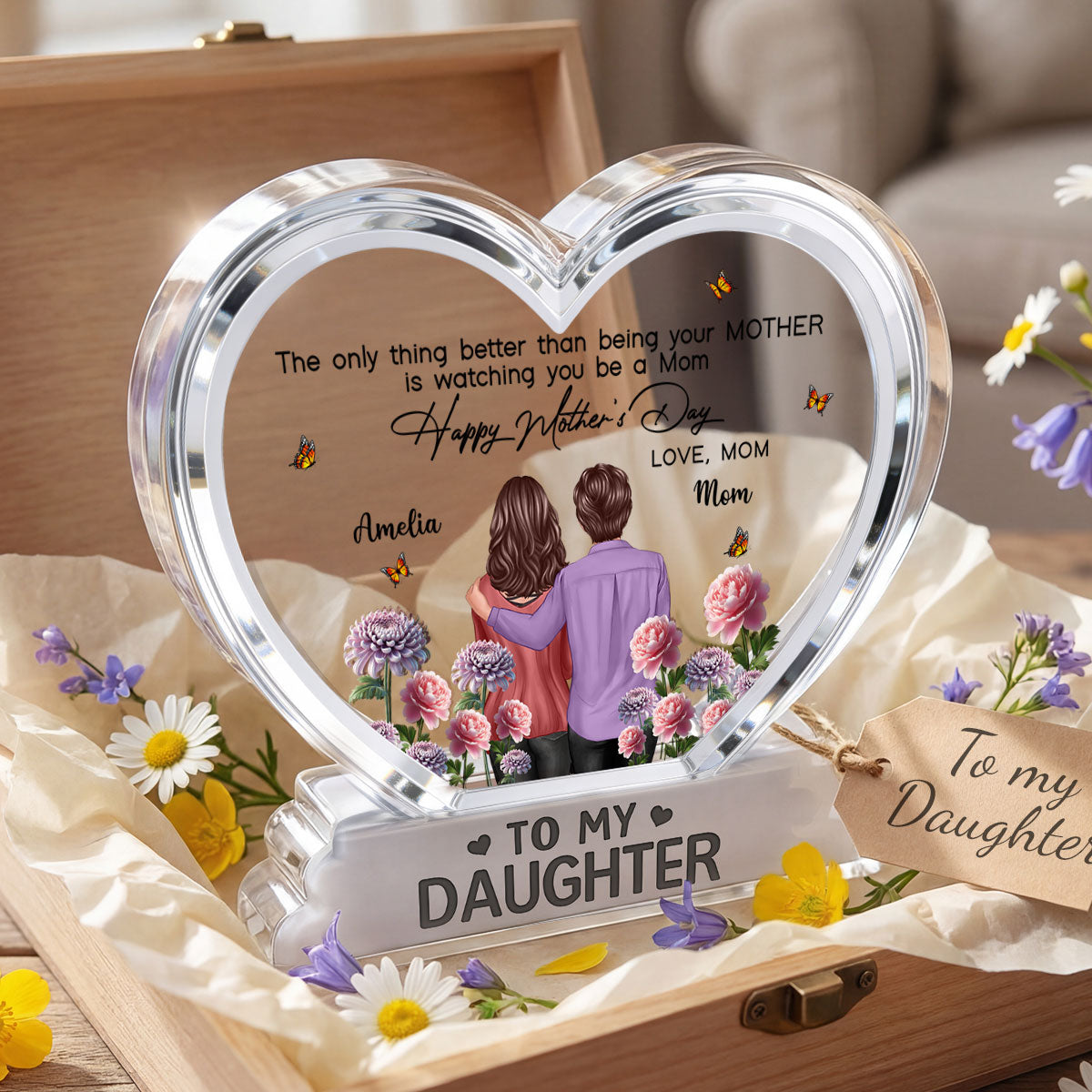 To My Daughter From Mom Happy Mother's Day Birth Flower 2D Flat - Personalized Acrylic Block Plaque