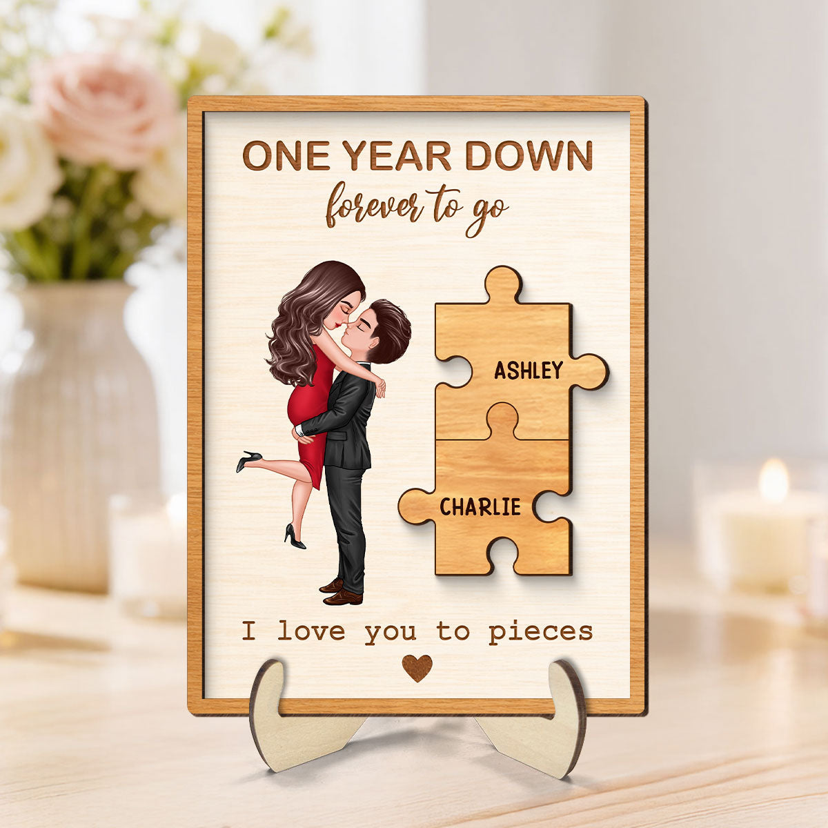 I Love You to Pieces Couple Love - Personalized 2-Layered Wooden Plaque - Sentimental Anniversary Gift, Valentine's Day Gift for Her, for Him