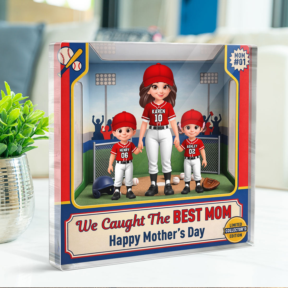 We Caught the Best Mom Baseball Field - Personalized Acrylic Block Plaque - Mother's Day Gift for Mom, Wife