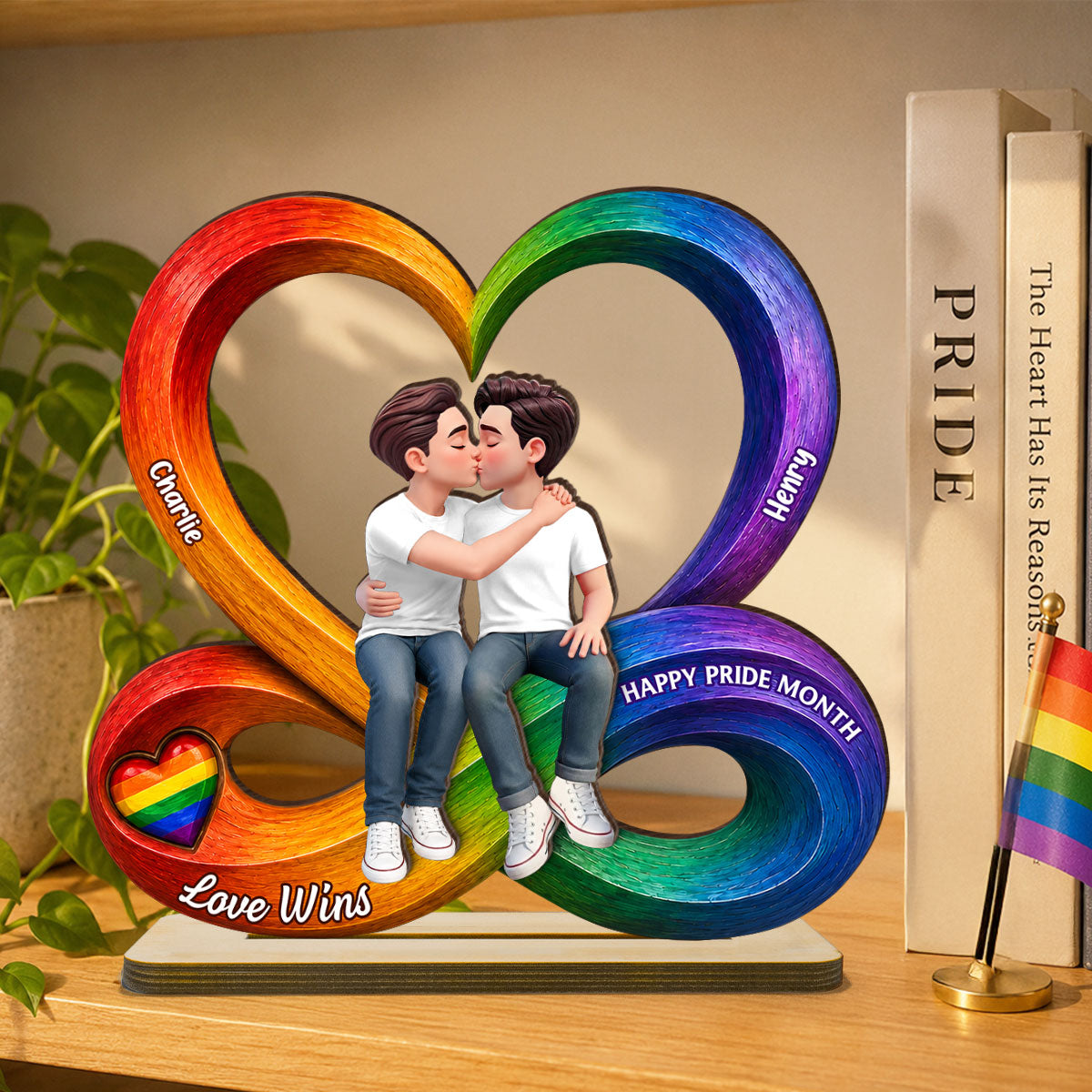 LGBT+ Couple Infinity Love - Personalized 2-Layered Wooden Plaque - Gift For Couple, Happy Pride Month
