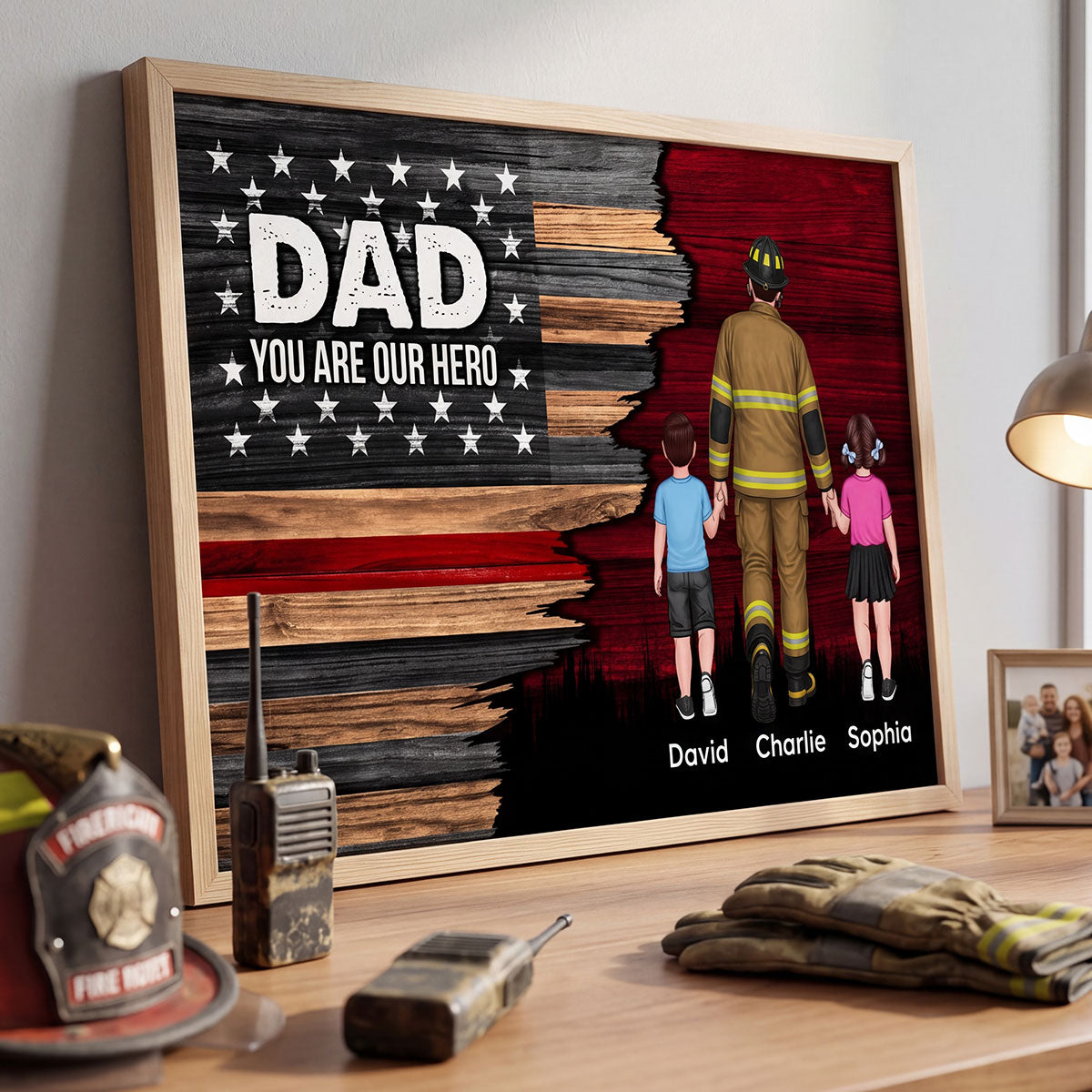 Firefighter Half Thin Red Line Flag Dad Grandpa - Personalized Poster - Father's Day Gift For Dad, Grandpa