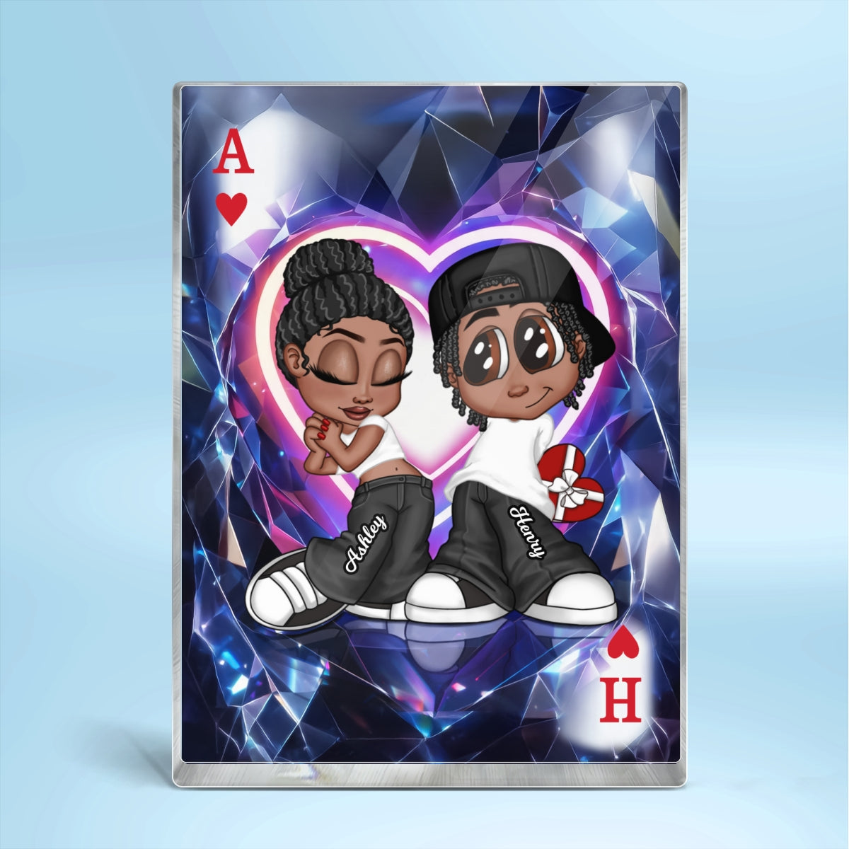 Y2K Couple King Queen Card - Personalized Acrylic Block Plaque - Heartfelt Valentine's Day Gift for Her, for Him