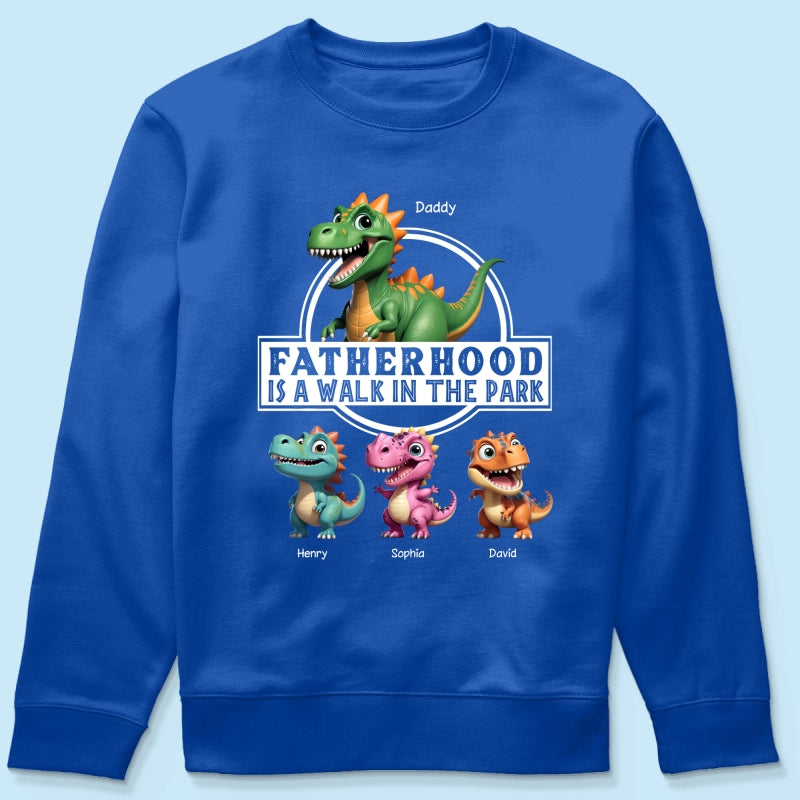 Fatherhood Is A Walk In The Park Dinosaurs Dad & Kids - Personalized Shirt - Father's Day Gift For Husband, Dad