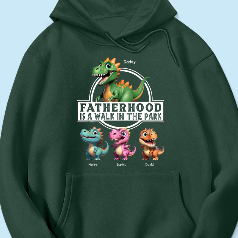 Fatherhood Is A Walk In The Park Dinosaurs Dad & Kids - Personalized Shirt - Father's Day Gift For Husband, Dad