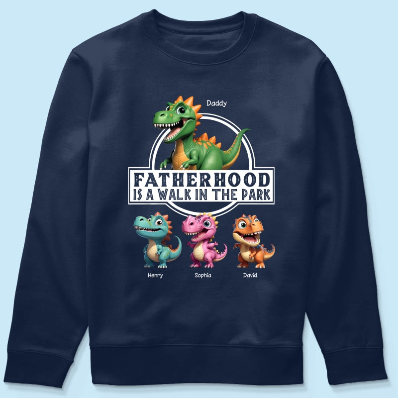 Fatherhood Is A Walk In The Park Dinosaurs Dad & Kids - Personalized Shirt - Father's Day Gift For Husband, Dad