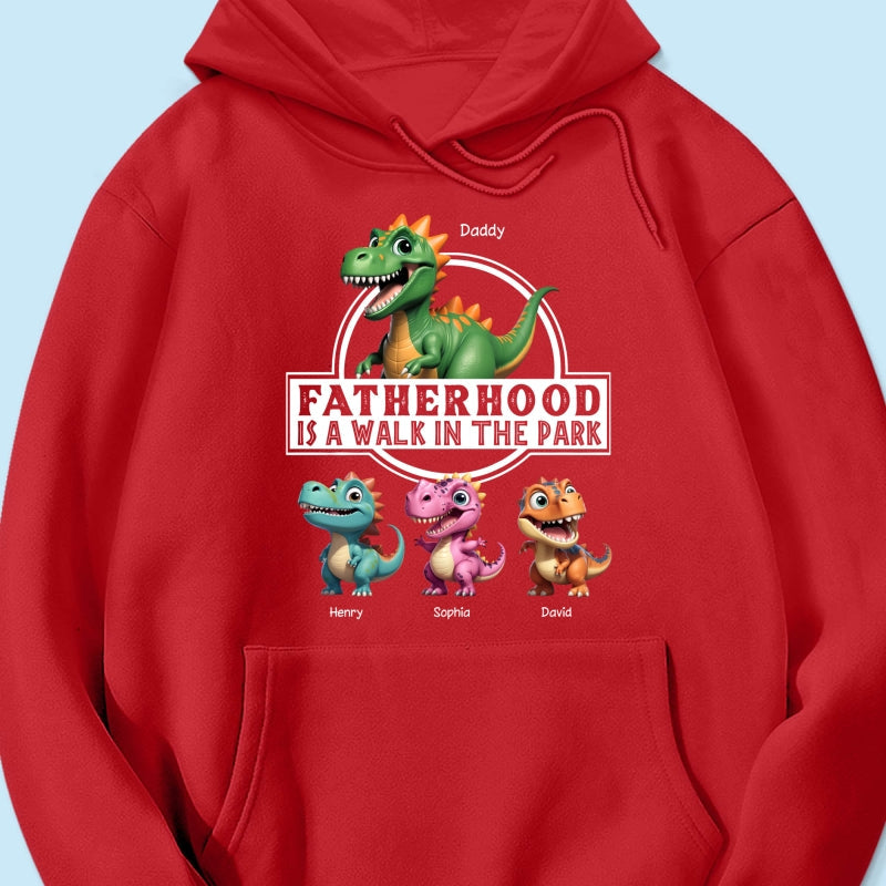 Fatherhood Is A Walk In The Park Dinosaurs Dad & Kids - Personalized Shirt - Father's Day Gift For Husband, Dad