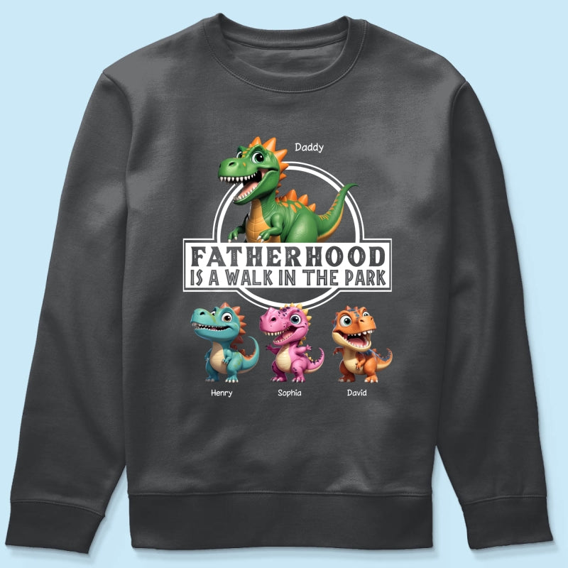 Fatherhood Is A Walk In The Park Dinosaurs Dad & Kids - Personalized Shirt - Father's Day Gift For Husband, Dad