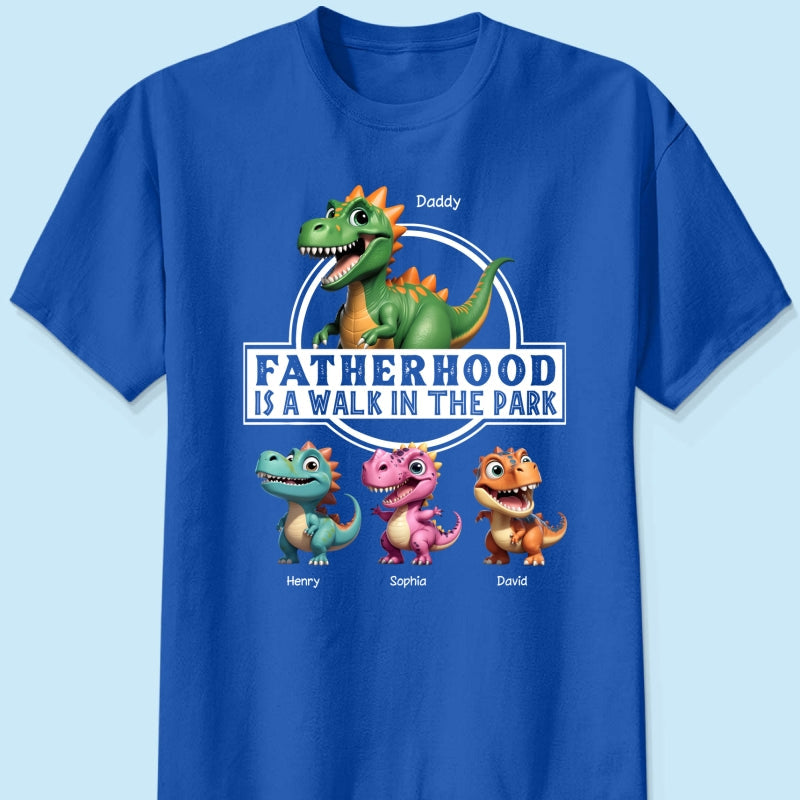 Fatherhood Is A Walk In The Park Dinosaurs Dad & Kids - Personalized Shirt - Father's Day Gift For Husband, Dad