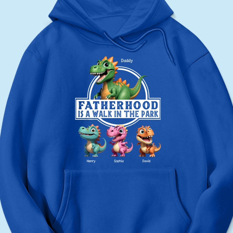 Fatherhood Is A Walk In The Park Dinosaurs Dad & Kids - Personalized Shirt - Father's Day Gift For Husband, Dad