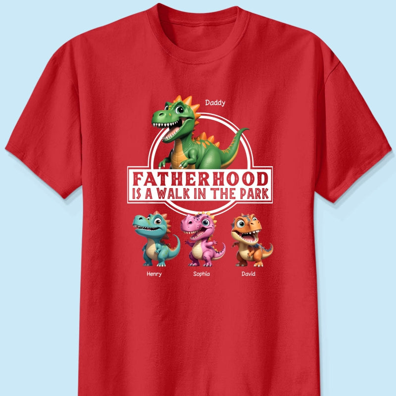 Fatherhood Is A Walk In The Park Dinosaurs Dad & Kids - Personalized Shirt - Father's Day Gift For Husband, Dad