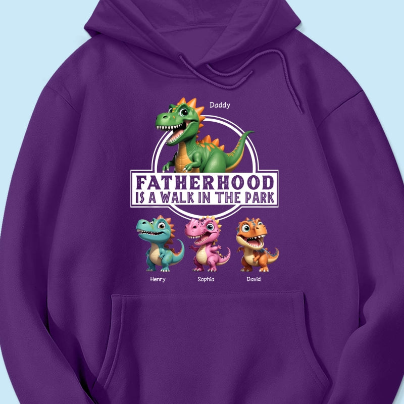 Fatherhood Is A Walk In The Park Dinosaurs Dad & Kids - Personalized Shirt - Father's Day Gift For Husband, Dad