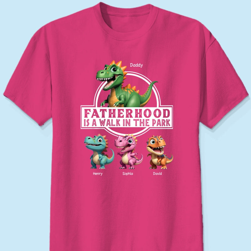 Fatherhood Is A Walk In The Park Dinosaurs Dad & Kids - Personalized Shirt - Father's Day Gift For Husband, Dad