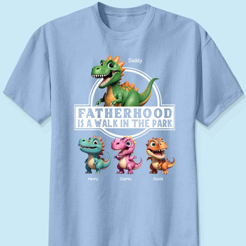 Fatherhood Is A Walk In The Park Dinosaurs Dad & Kids - Personalized Shirt - Father's Day Gift For Husband, Dad