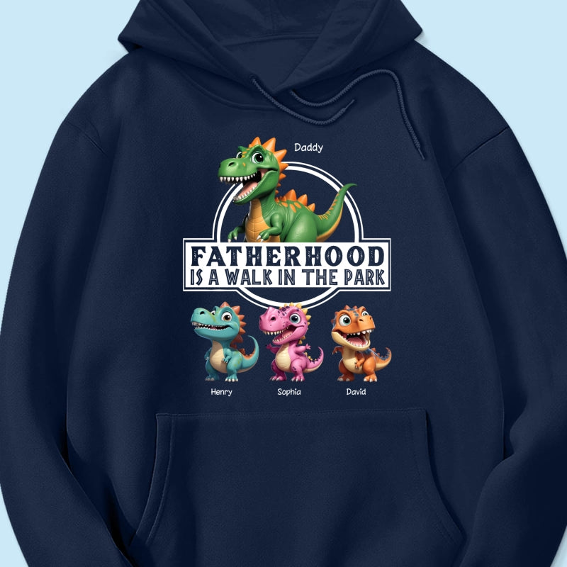 Fatherhood Is A Walk In The Park Dinosaurs Dad & Kids - Personalized Shirt - Father's Day Gift For Husband, Dad