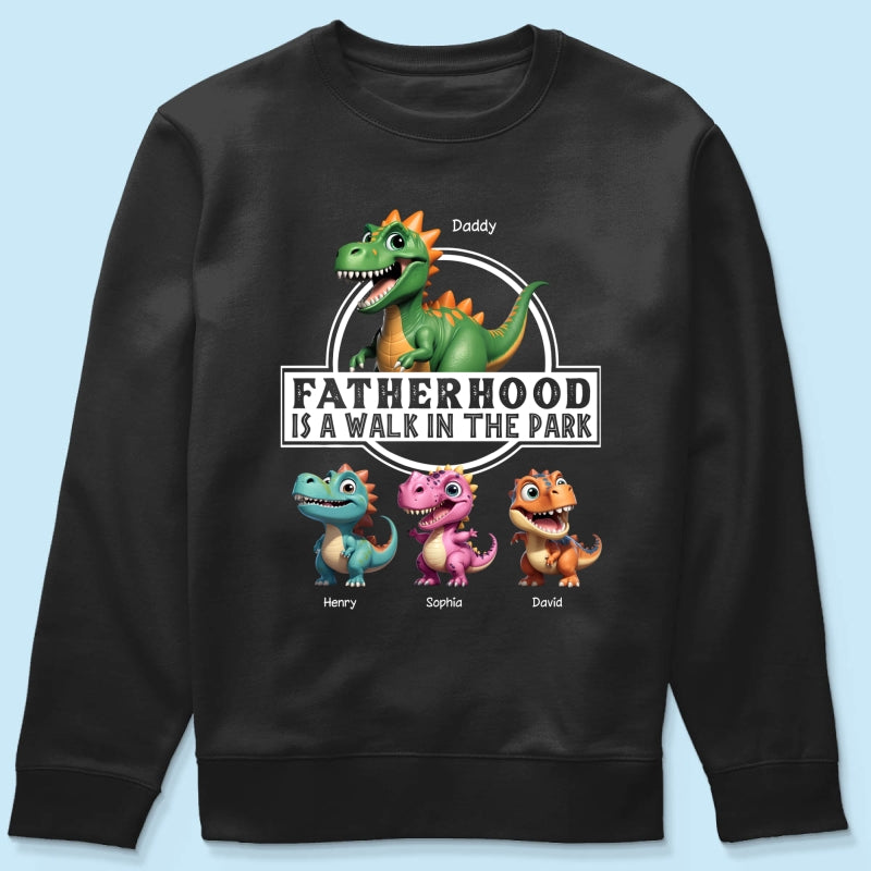 Fatherhood Is A Walk In The Park Dinosaurs Dad & Kids - Personalized Shirt - Father's Day Gift For Husband, Dad