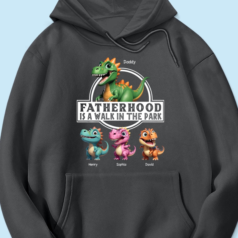 Fatherhood Is A Walk In The Park Dinosaurs Dad & Kids - Personalized Shirt - Father's Day Gift For Husband, Dad