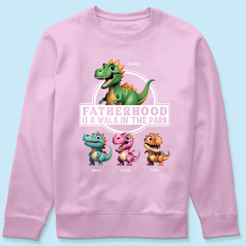Fatherhood Is A Walk In The Park Dinosaurs Dad & Kids - Personalized Shirt - Father's Day Gift For Husband, Dad