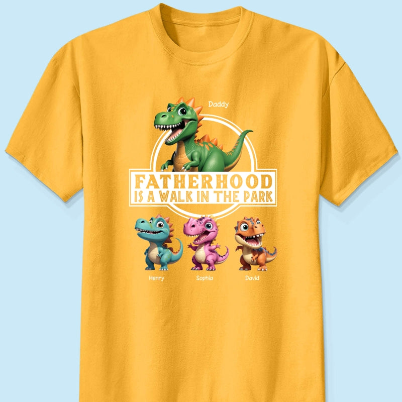 Fatherhood Is A Walk In The Park Dinosaurs Dad & Kids - Personalized Shirt - Father's Day Gift For Husband, Dad