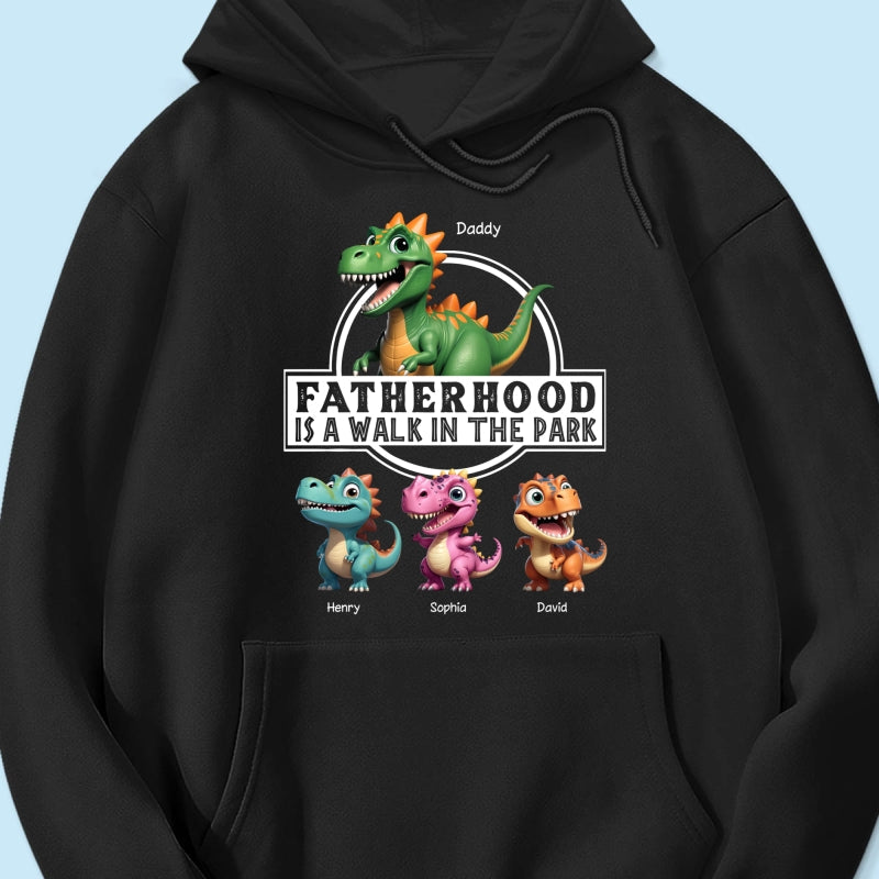Fatherhood Is A Walk In The Park Dinosaurs Dad & Kids - Personalized Shirt - Father's Day Gift For Husband, Dad