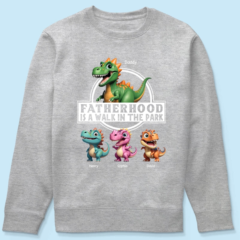 Fatherhood Is A Walk In The Park Dinosaurs Dad & Kids - Personalized Shirt - Father's Day Gift For Husband, Dad
