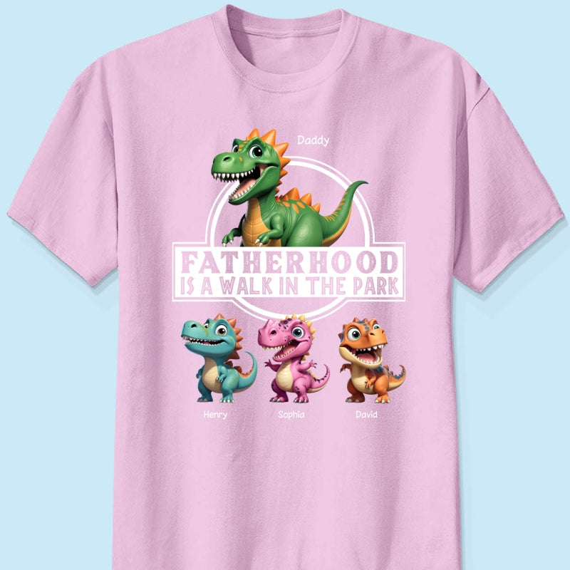 Fatherhood Is A Walk In The Park Dinosaurs Dad & Kids - Personalized Shirt - Father's Day Gift For Husband, Dad