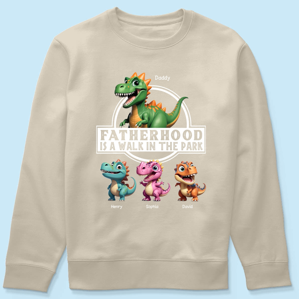 Fatherhood Is A Walk In The Park Dinosaurs Dad & Kids - Personalized Shirt - Father's Day Gift For Husband, Dad