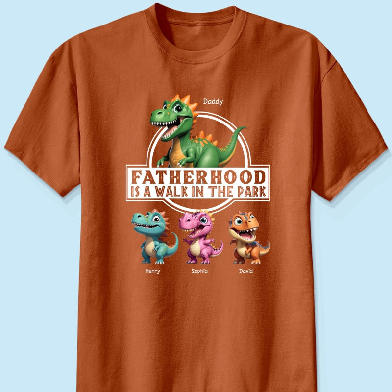 Fatherhood Is A Walk In The Park Dinosaurs Dad & Kids - Personalized Shirt - Father's Day Gift For Husband, Dad