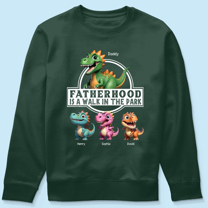 Fatherhood Is A Walk In The Park Dinosaurs Dad & Kids - Personalized Shirt - Father's Day Gift For Husband, Dad