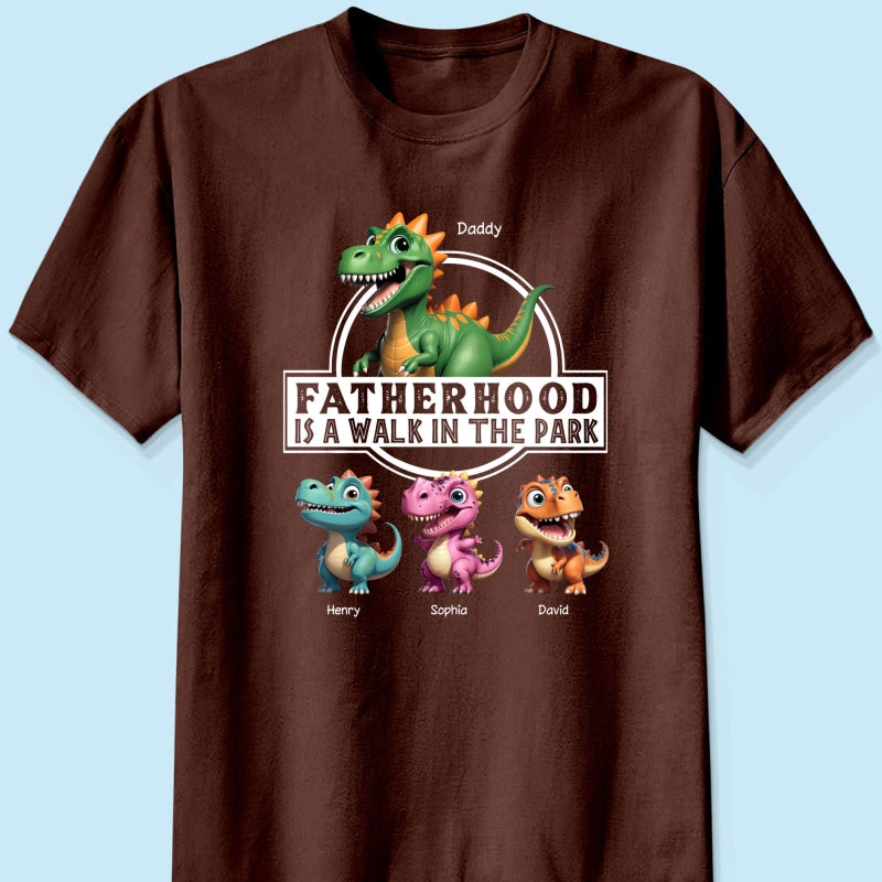 Fatherhood Is A Walk In The Park Dinosaurs Dad & Kids - Personalized Shirt - Father's Day Gift For Husband, Dad