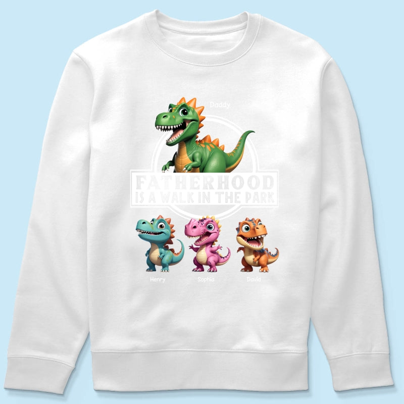Fatherhood Is A Walk In The Park Dinosaurs Dad & Kids - Personalized Shirt - Father's Day Gift For Husband, Dad