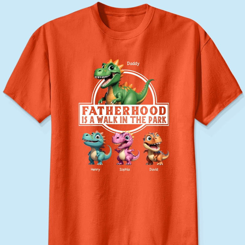 Fatherhood Is A Walk In The Park Dinosaurs Dad & Kids - Personalized Shirt - Father's Day Gift For Husband, Dad