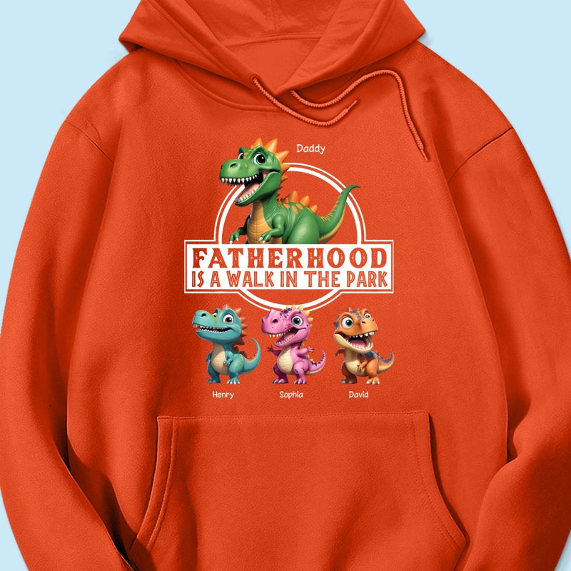 Fatherhood Is A Walk In The Park Dinosaurs Dad & Kids - Personalized Shirt - Father's Day Gift For Husband, Dad