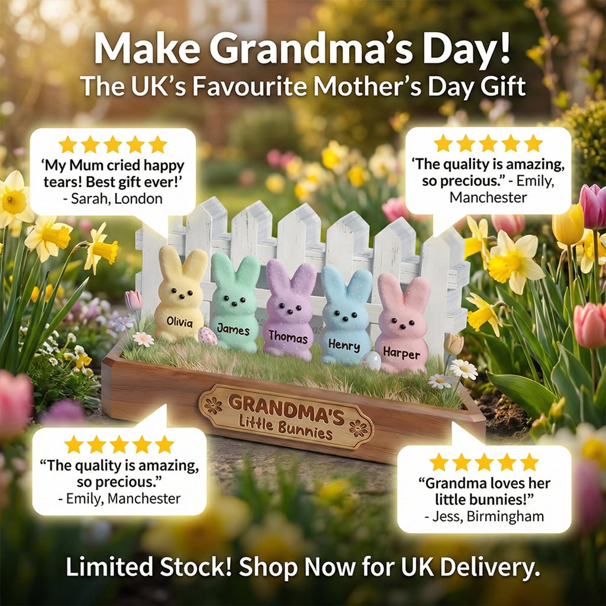 Easter Grandma Little Bunnies - Personalized Acrylic Block Plaque - Gift For Grandma, Easter Decoration