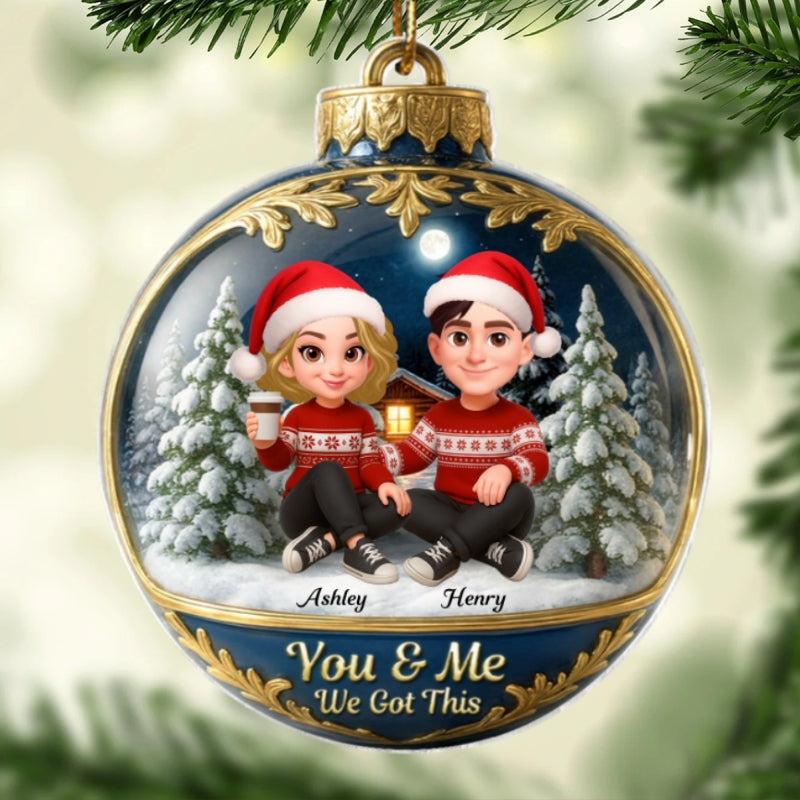 3D Effect Snow Globe Couple - Personalized Acrylic Ornament - Christmas Gift for him, Gift for her
