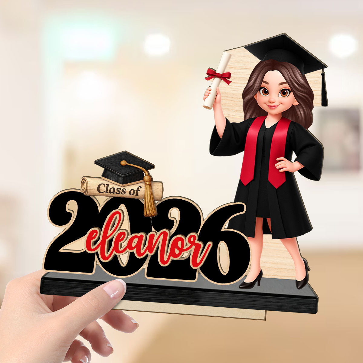 Class Of 2026 2027 Senior With Name 2D Flat - Personalized 2-Layered Wooden Plaque - Graduation Gift For Graduates, Daughter, Son