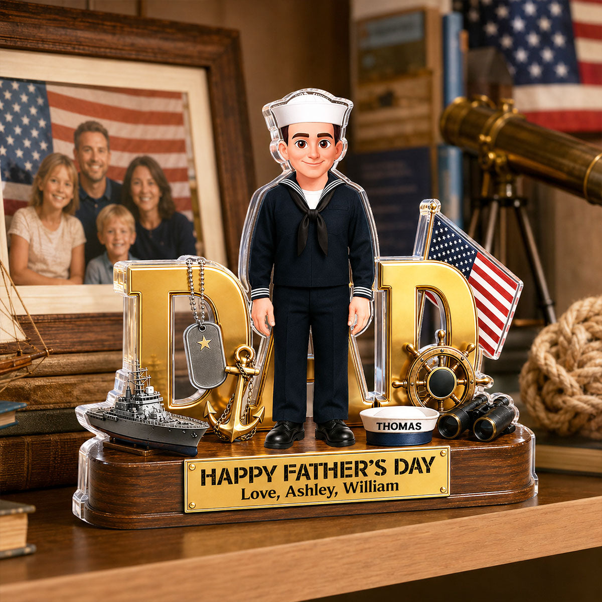 Proud American Navy Dad You Are Our Hero - Personalized Acrylic Block Plaque -  Gift For Dad
