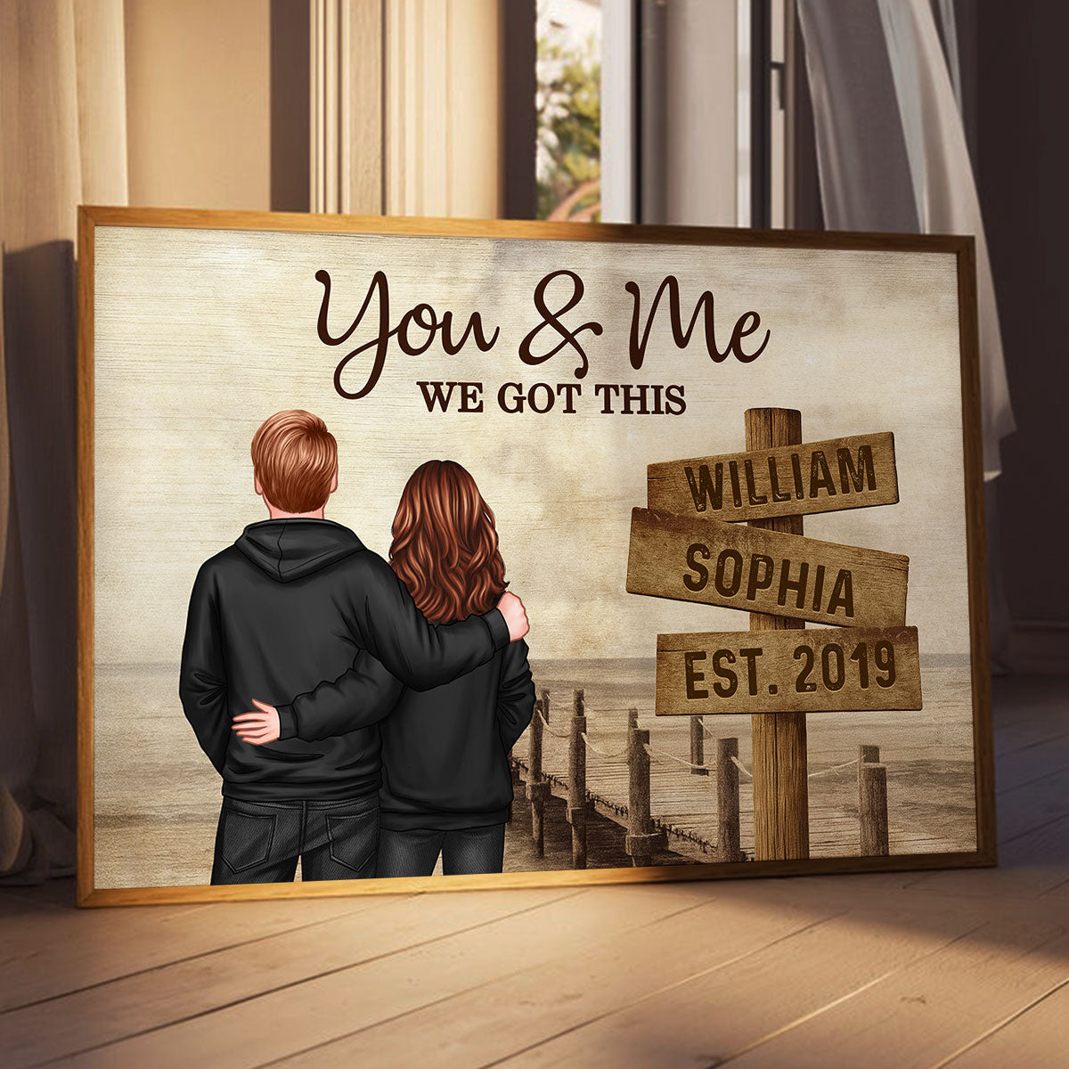 Retro Couple Street Sign - Personalized Poster - Heartfelt Couple Gift for him, for her