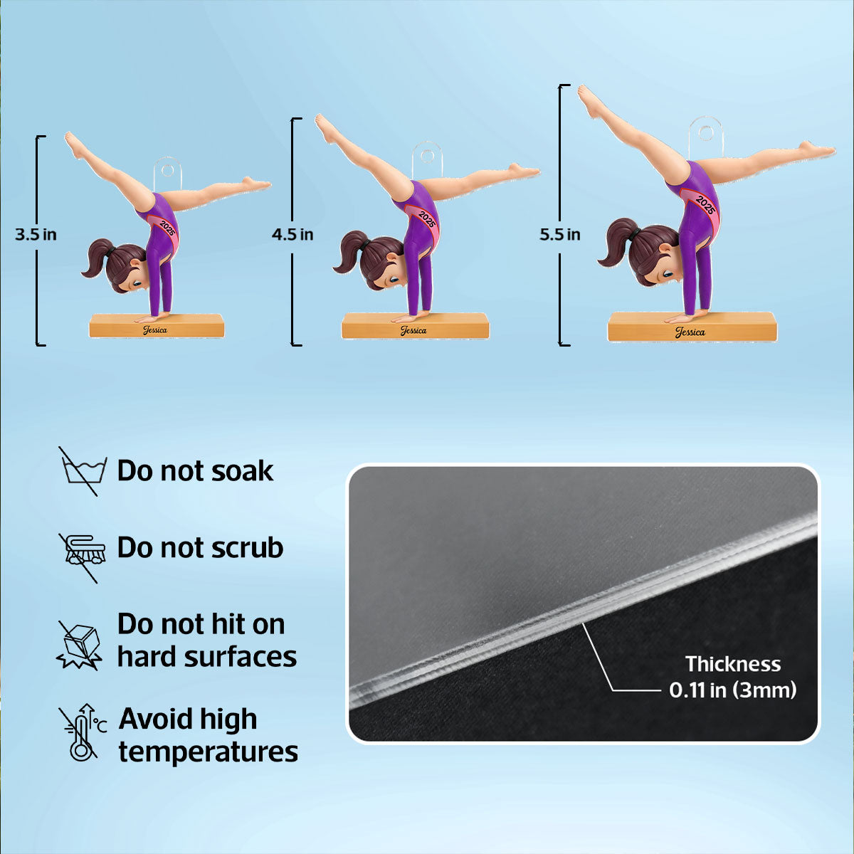 3D Effect Gymnastic Girl Cartwheel Pose - Personalized Acrylic Car Hanger- Gymnast Gift For Daughter, Granddaughter