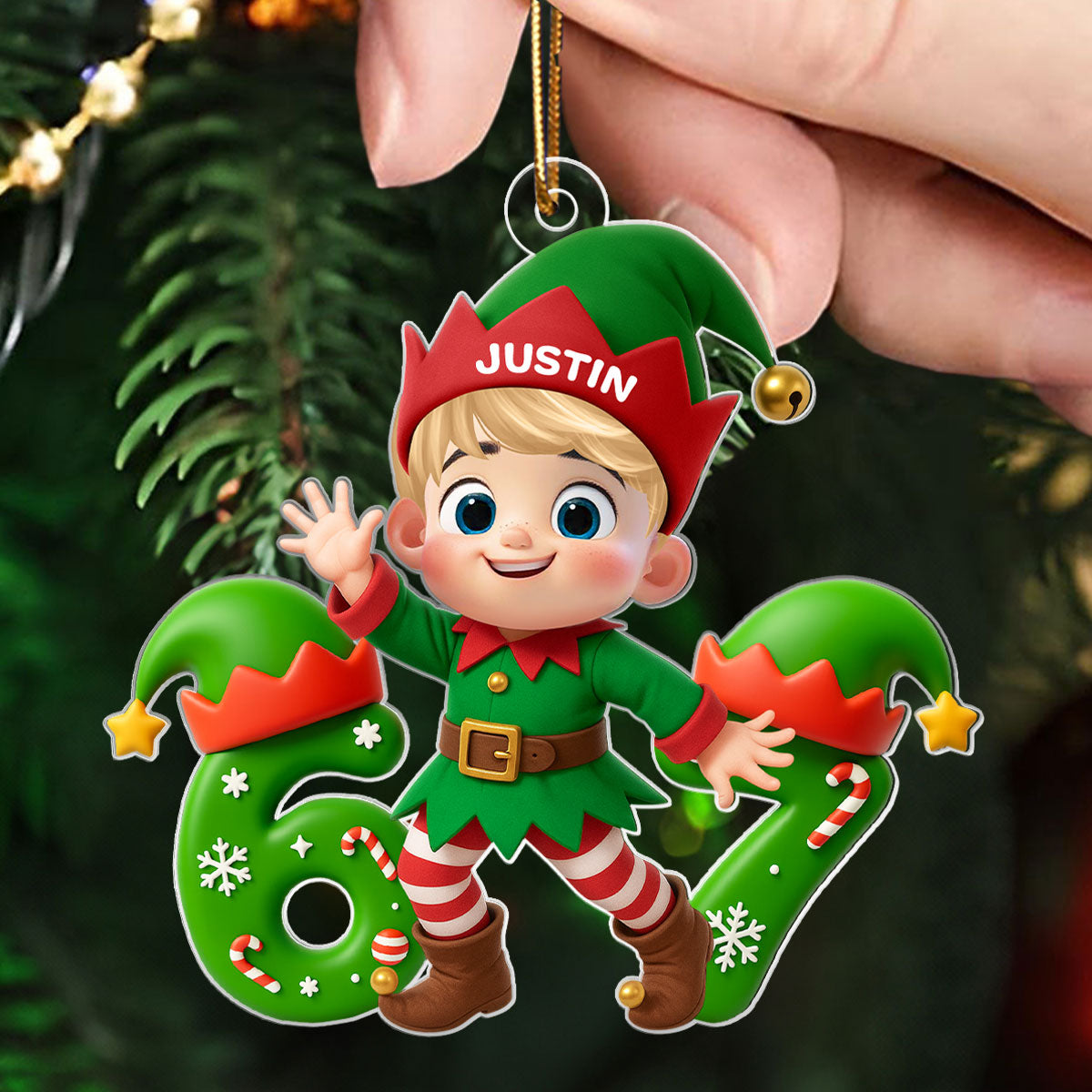 Christmas Elf Six Seven Trending Quote - Personalized Acrylic Ornament - Christmas Gift for Kid, Grandkids