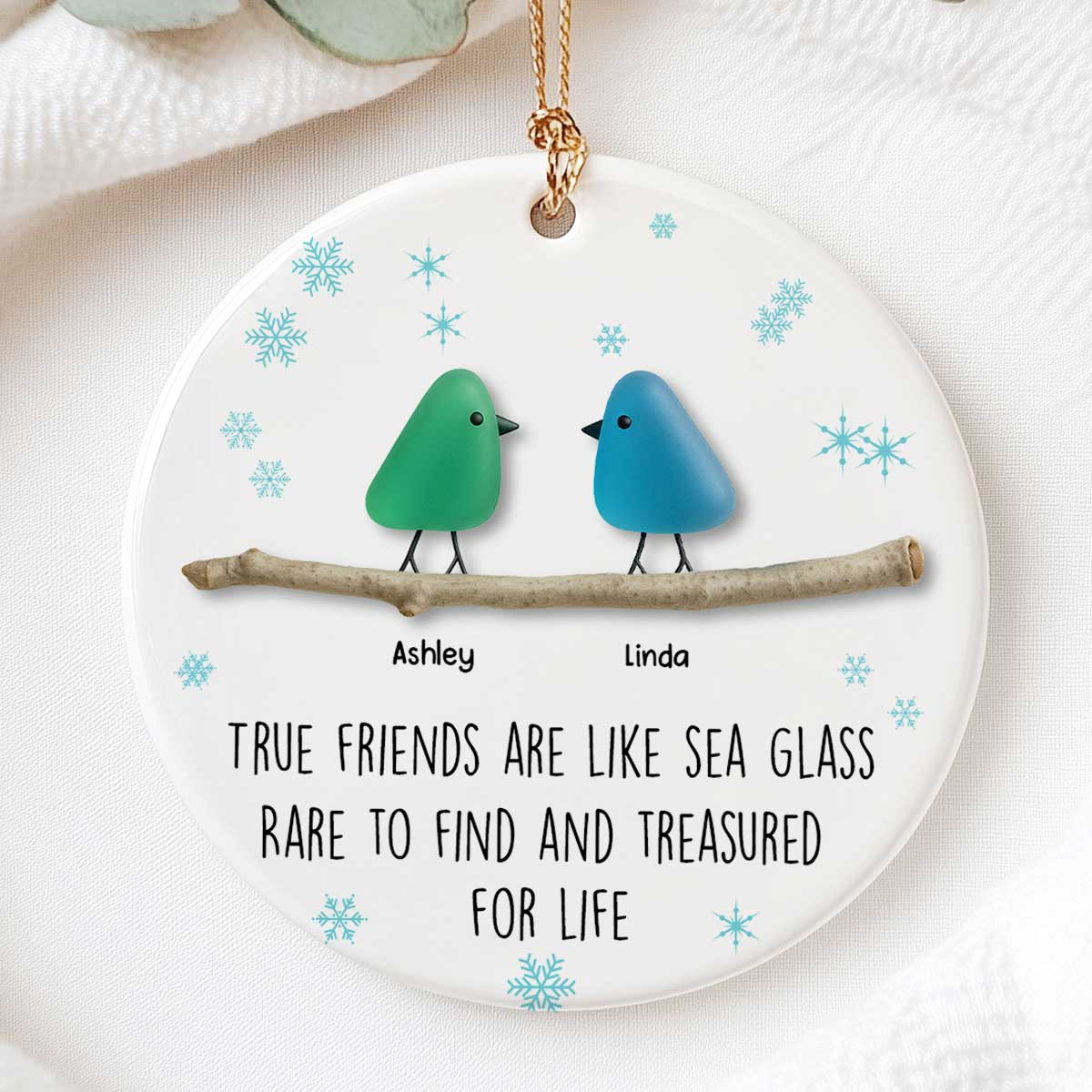 Friendship Sea Glass Pattern Birds - Personalized Ceramic Ornament - Unique Christmas Gift for Best Friends