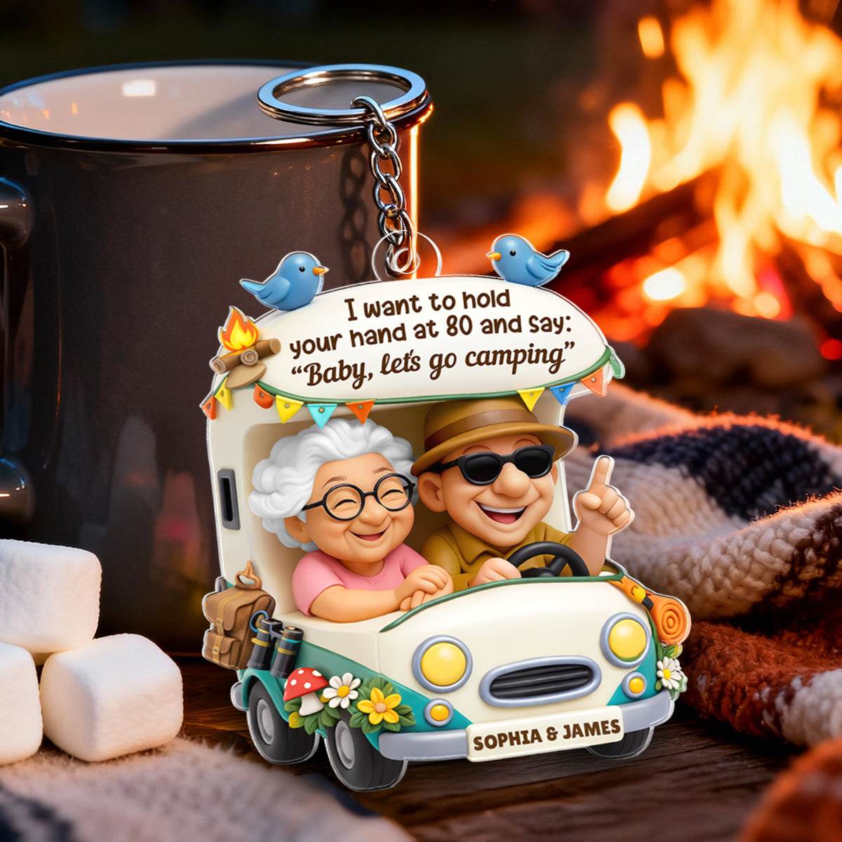 Baby Let's Go Camping Romantic Couple - Personalized Acrylic Car Hanger - Anniversary, Valentine's Day Gift, Gift For Him, Gift For Her