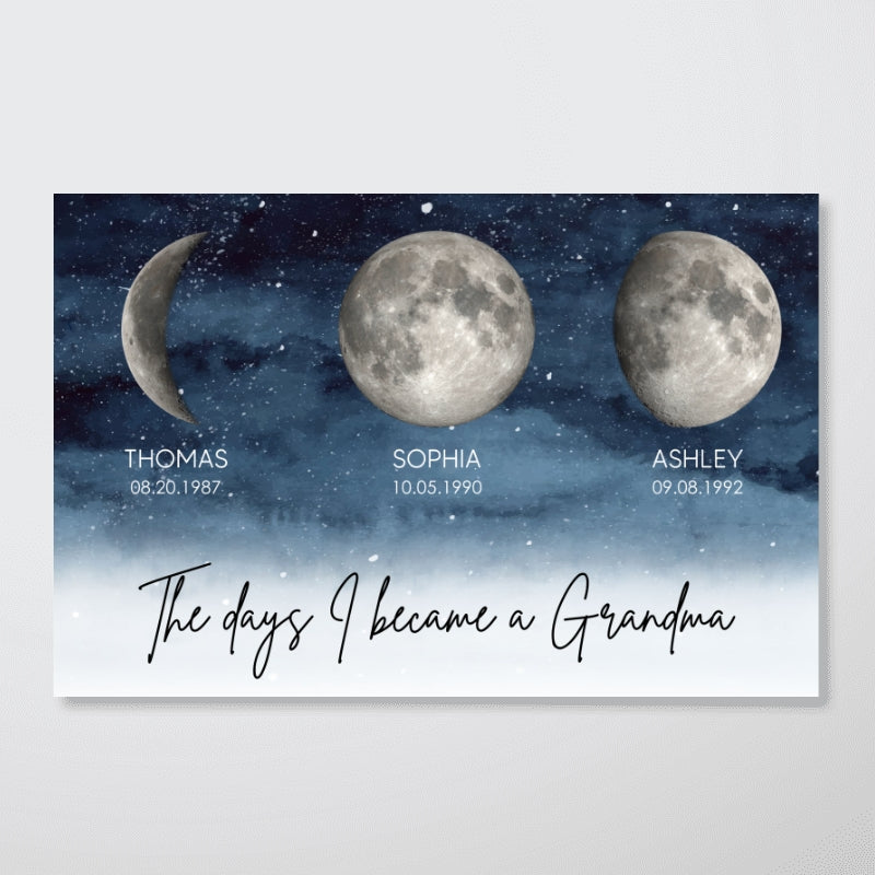 Starry Night The Day I Became A Grandma Custom Grandkids Birth Moon Phase - Personalized Poster - Mother's Day Gift For Grandma